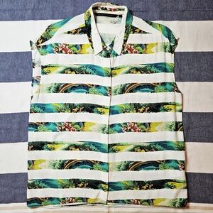 Sylvian Heach Hawaiian Striped Viscose Cap Sleeve Blouse M